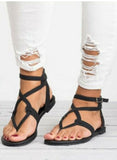Black Women's Sandals Cross Strap Flat Sandals LC121658-2