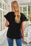 Black White/Black/Green/Pink V Neck Ruffle Short Sleeve T-shirt LC2522637-2