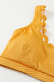 Yellow White/Black/Blue/Yellow Scalloped Low Neck Ribbed Bikini Set LC43344-7