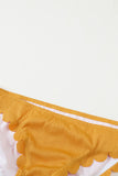Yellow White/Black/Blue/Yellow Scalloped Low Neck Ribbed Bikini Set LC43344-7