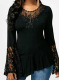 Women's Horn Sleeve Lace Embroidered Top