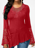 Red Women's T-shirts Lace T-shirt LC2529154-3