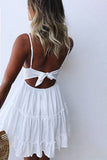 White White/Black/Red/Yellow/Pink Spaghetti Straps V Neck Lace Bodice Ruffled Mini Dress LC225156-1