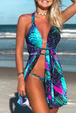 Blue Blue/Purple Abstract Print 3pcs Swimsuit with Cover Up Stripe Print 3pcs Swimsuit with Cover Up LC43711-5