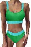 Green Blue/Rose/Green Color Block Ribbed Bikini Swimwear LC431354-9