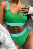 Green Blue/Rose/Green Color Block Ribbed Bikini Swimwear LC431354-9