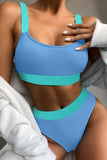 Sky Blue Blue/Rose/Green Color Block Ribbed Bikini Swimwear LC431354-4