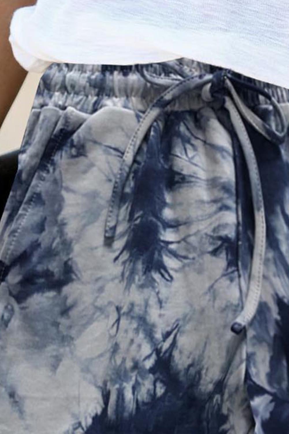 Blue Women's Shorts Tie-dye Knot Front Shorts LC73366-5