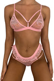 Pink Pink/Black Adjustable Straps Ruffle Lace Bralette Set LC35707-10