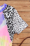 Multicolor Tie Dye Leopard Splicing O-Neck Mini Dress LC229393-22
