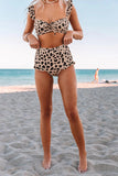 Leopard Women's Bikinis Leopard Sleeveless Spaghetti Adjustable Padded Vacation Sexy Ruffle Bikini LC431112-20