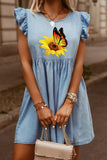 Butterfly Floral Ruffle Layered Cap Sleeve Mini Dress