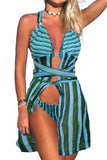 Blue Blue/Purple Abstract Print 3pcs Swimsuit with Cover Up Stripe Print 3pcs Swimsuit with Cover Up LC43711-105
