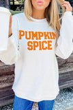 Pumpkin Spice Letter Plain Ribbed Knit Sweatshirts Crew Neck Long Sleeve Tops for Women