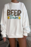 White Beer Babe Drop Shoulder Oversized Pullover Sweatshirt