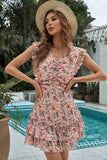Red Sexy Sweet V Neck Ruffled Floral Dress LC229738-3