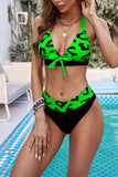 Green Women's Bikinis Color Block Leopard Knot Sleeveless Adjustable Spaghetti Padded Vacation Sexy Bikini LC431260-9