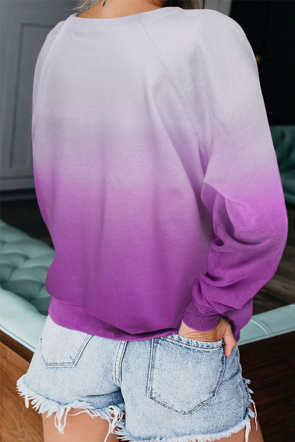 Purple Women's Casual Crewneck Long Sleeve Tie-Dyed Sweatshirt LC252958-8