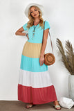 Striped Short Sleeve Ruffle Matching Maxi Dresses For mom And daughter
