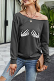 Plain Palm Print Off-shoulder Pullover Sweatshirt