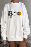 Halloween Spider Pumpkin Ghost Print Loose Fit Sweatshirt Womens