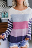 Ladies Relaxed Colorblock Stripe Long Sleeve Thin Sweater