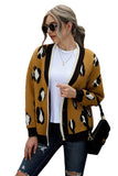 Khaki Leopard Buttoned Open Front Knitted Sweater LC271378-16