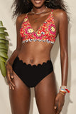 Multicolor Scallopped Bohemian Floral Push Up Bikini LC432112-22