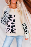 Women Faux Mink Contrast Color Cheetah Print Sweater