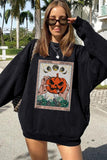 Pumpkin Face Graphic Black Oversized Crew Neck Sweatshirt