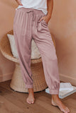 Pink Women's Fashion Solid Color Textured Soft Joggers Relax Yoga Lounge Pants Elastic Drawstring Waist with Side Pockets LC77411-16