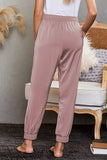 Pink Women's Fashion Solid Color Textured Soft Joggers Relax Yoga Lounge Pants Elastic Drawstring Waist with Side Pockets LC77411-16