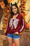 Halloween Skeleton Graphic Zipped Lightweight Jacket With Hood