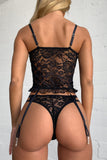 Black Lace Criss Cross Lace-up Ruffled Two-piece lingerie set LC35842-2