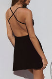 Black Black/Green/Khaki Chain Criss Cross Backless Spaghetti Strap Mini Dress LC229923-2