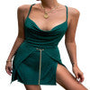 Green Black/Green/Khaki Chain Criss Cross Backless Spaghetti Strap Mini Dress LC229923-9
