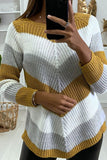 Women Colorblock Knit Crew Neck Irregular Sweater