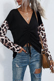 Women's Ruched Cheetah Print Long Sleeve Shirt