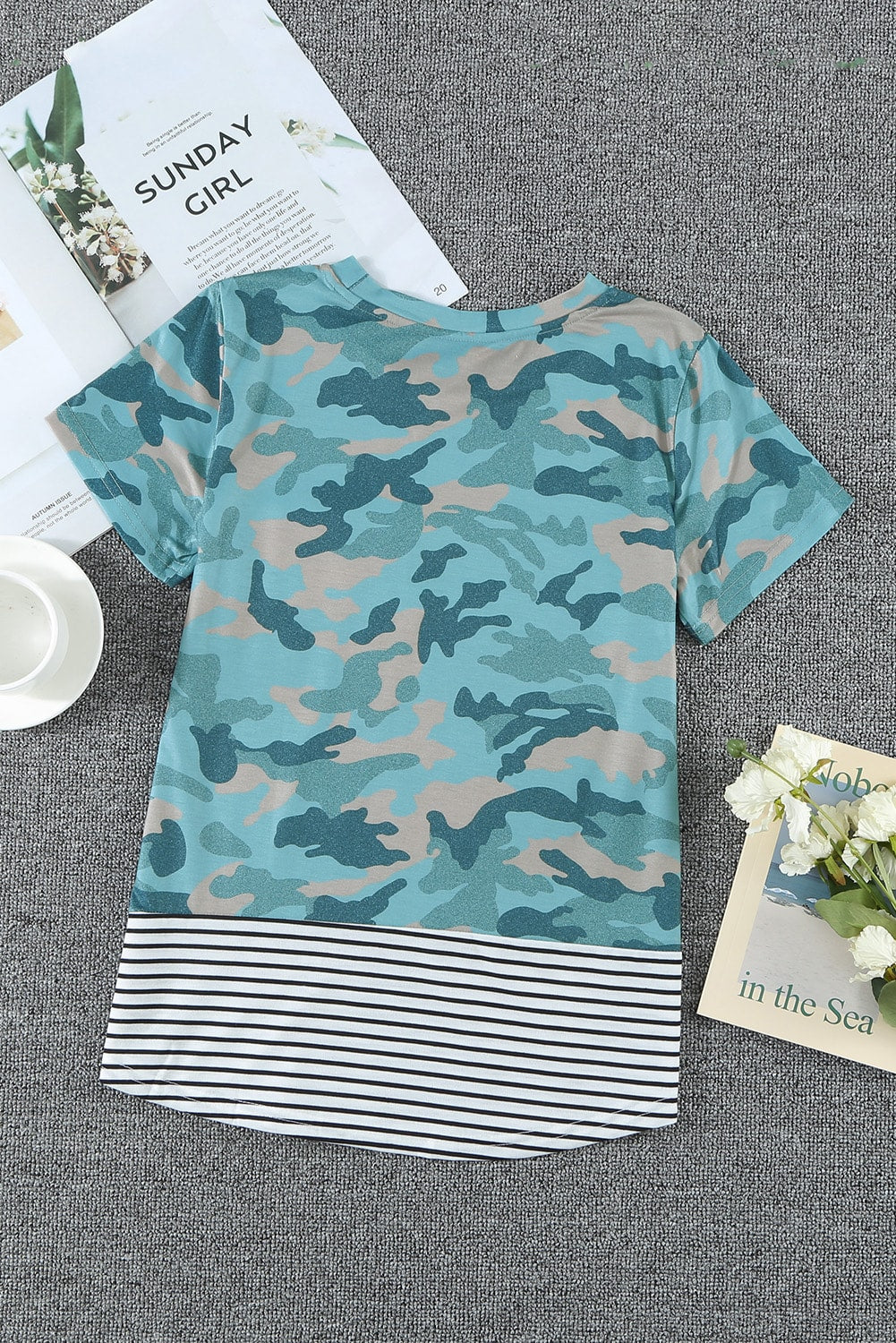 Green Green Camo/Gray/Orange/Leopard Print Splicing Stripes Girls’ T-shirt TZ25176-9