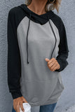 Women's Lightweight Kangeroo Pocket Black And Gray Hoodie