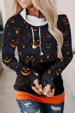Smiling Pumpkin Face Print Contrast Splicing Halloween Theme Hoodie