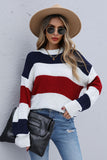 Women Contrast Stripe Long Sleeve Knit Pullover Top
