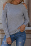 Women Gary Beaded Cold Shoulder Knit Sweater