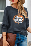 Spooky Vibes Halloween Themed Pullover Sweatshirt for Women