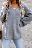 Women's Plus Size V-Neck Splicing Knit Pullover Sweater