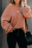 Women's Plus Size Knit Pullover Bubble Sleeve Long Sweater