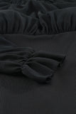 Black See-through Mesh Patchwork Puff Sleeve Bodycon Mini Dress LC229835-2