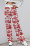 Red Bohemian Print Drawstring High Waisted Straigt Leg Pants LC772776-3