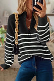 Black Black/Gray/Beige Striped Zipper Knit Sweater LC2721683-2
