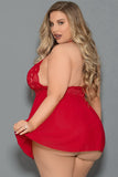 Red Black/Red Plus Size Backless Halter Neck Lace Babydoll Set LC31440-3